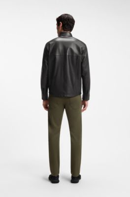 Porsche x BOSS regular-fit shirt-jacket in nappa leather, Black
