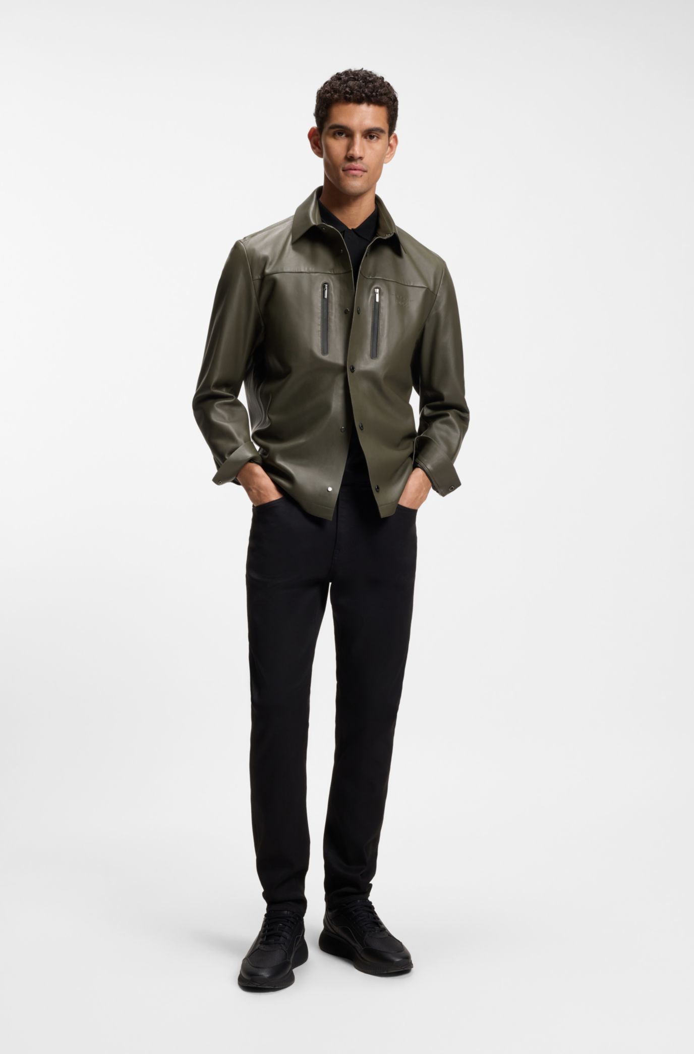 BOSS - Porsche x BOSS regular-fit shirt-jacket in nappa leather