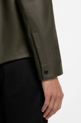 Porsche x BOSS regular-fit shirt-jacket in nappa leather, Olive