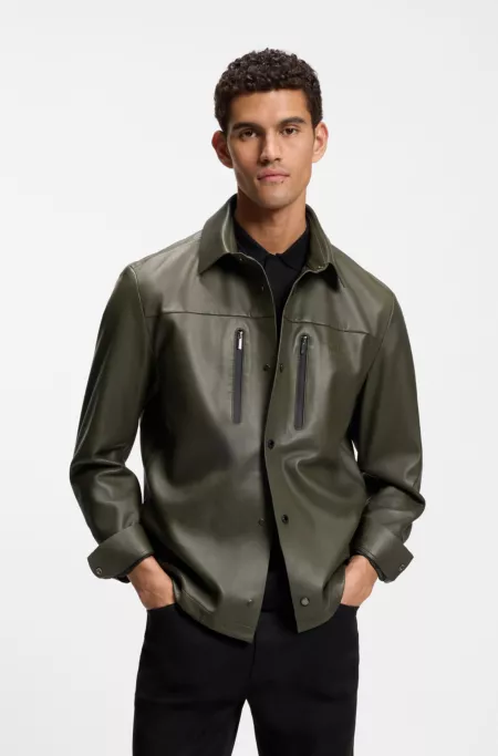 Porsche x BOSS regular-fit shirt-jacket in nappa leather