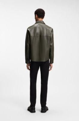 Porsche x BOSS regular-fit shirt-jacket in nappa leather, Olive