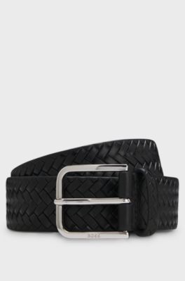 Woven-leather belt with pin buckle, Black
