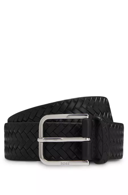 Woven-leather belt with pin buckle