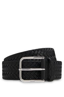 Woven-leather belt with pin buckle