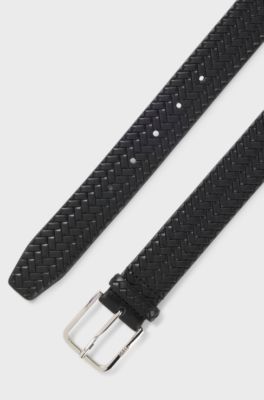 Woven-leather belt with pin buckle, Black