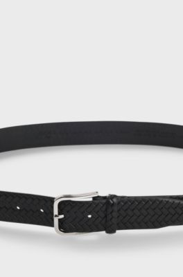 Woven-leather belt with pin buckle, Black