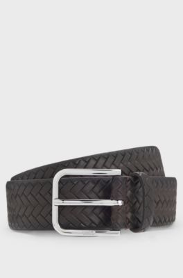 Woven-leather belt with pin buckle, Dark Brown