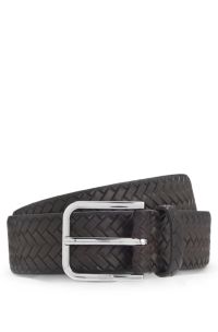 Woven-leather belt with pin buckle, Dark Brown