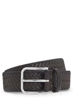 Woven-leather belt with pin buckle