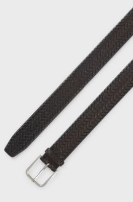 Ceinture en cuir tress&eacute; avec boucle &agrave; ardillon, Marron fonc&eacute;