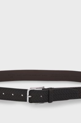 Ceinture en cuir tress&eacute; avec boucle &agrave; ardillon, Marron fonc&eacute;