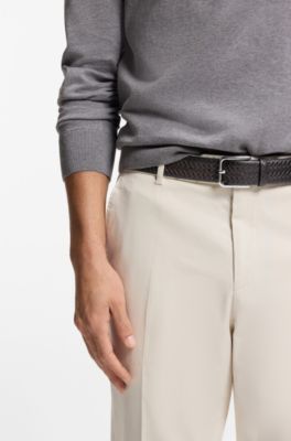 Woven-leather belt with pin buckle, Dark Brown