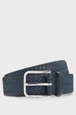 Woven-leather belt with pin buckle, Dark Blue