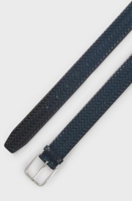 Woven-leather belt with pin buckle, Dark Blue