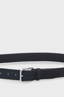 Woven-leather belt with pin buckle, Dark Blue