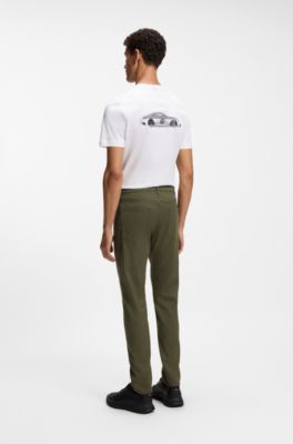 Porsche x BOSS tapered-fit trousers in stretch denim, Olive