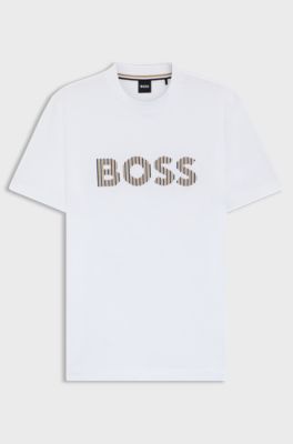 Cotton-jersey T-shirt with stripe artwork, White