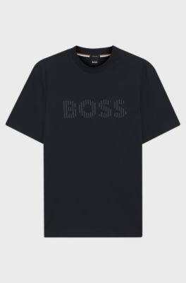 Cotton-jersey T-shirt with stripe artwork, Dark Blue