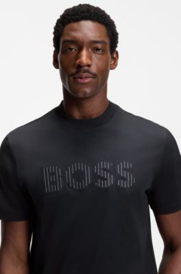 Cotton-jersey T-shirt with stripe artwork, Dark Blue