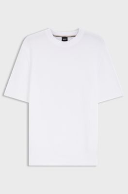 Cotton sweater with knitted structure, White