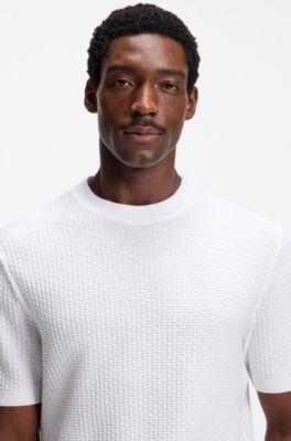 Cotton sweater with knitted structure, White