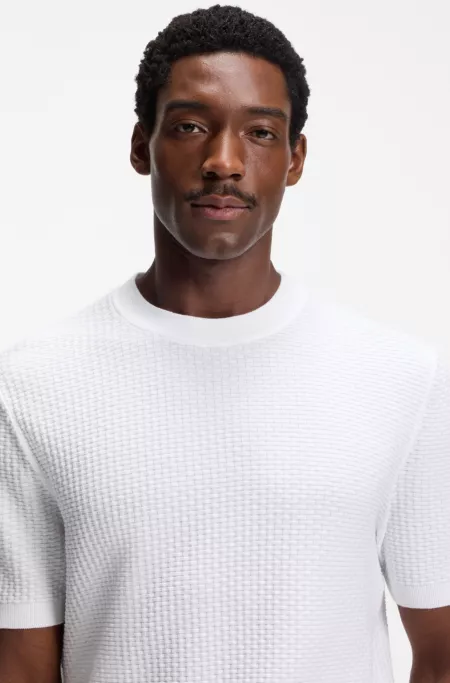 Cotton sweater with knitted structure