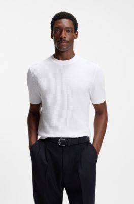 Cotton sweater with knitted structure, White