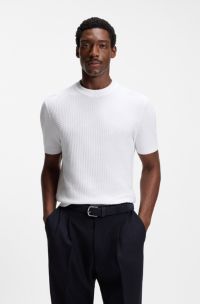 Cotton sweater with knitted structure, White