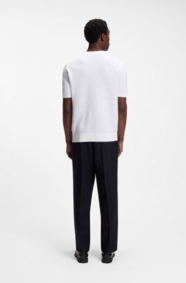 Cotton sweater with knitted structure, White