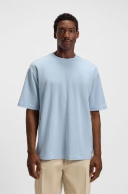 T-shirt relaxed fit con etichetta con logo laterale, Celeste