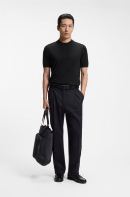 Short-sleeved knit T-shirt in merino wool, Black