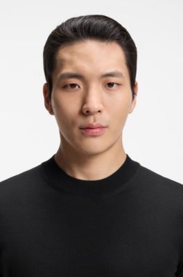 Short-sleeved knit T-shirt in merino wool, Black