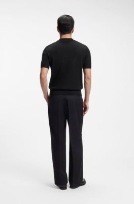 Short-sleeved knit T-shirt in merino wool, Black