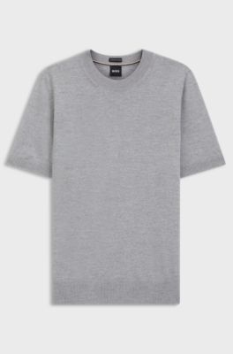 Short-sleeved knit T-shirt in merino wool, Light Grey