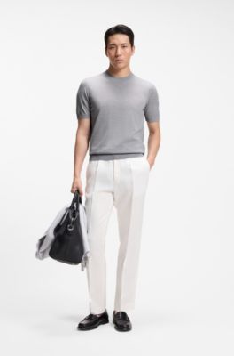 Short-sleeved knit T-shirt in merino wool, Light Grey