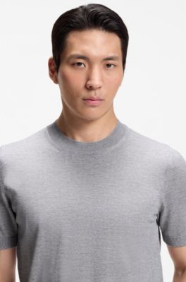 Short-sleeved knit T-shirt in merino wool, Light Grey