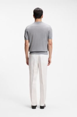 Short-sleeved knit T-shirt in merino wool, Light Grey