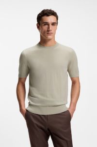 Short-sleeved sweater in merino wool, Light Beige