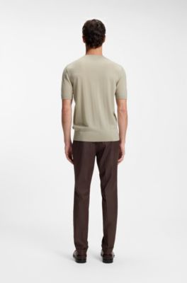 Gebreid T-shirt met korte mouwen van merinowol, Lichtbeige
