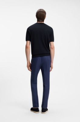 Short-sleeved knit T-shirt in merino wool, Dark Blue