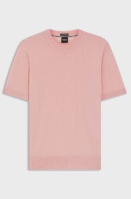 Short-sleeved sweater in merino wool, light pink
