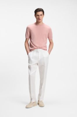 Short-sleeved sweater in merino wool, light pink