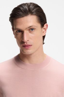 Gebreid T-shirt met korte mouwen van merinowol, Lichtroze