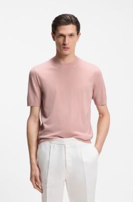 Short-sleeved knit T-shirt in merino wool, Light Pink