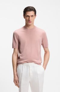 Short-sleeved knit T-shirt in merino wool, light pink
