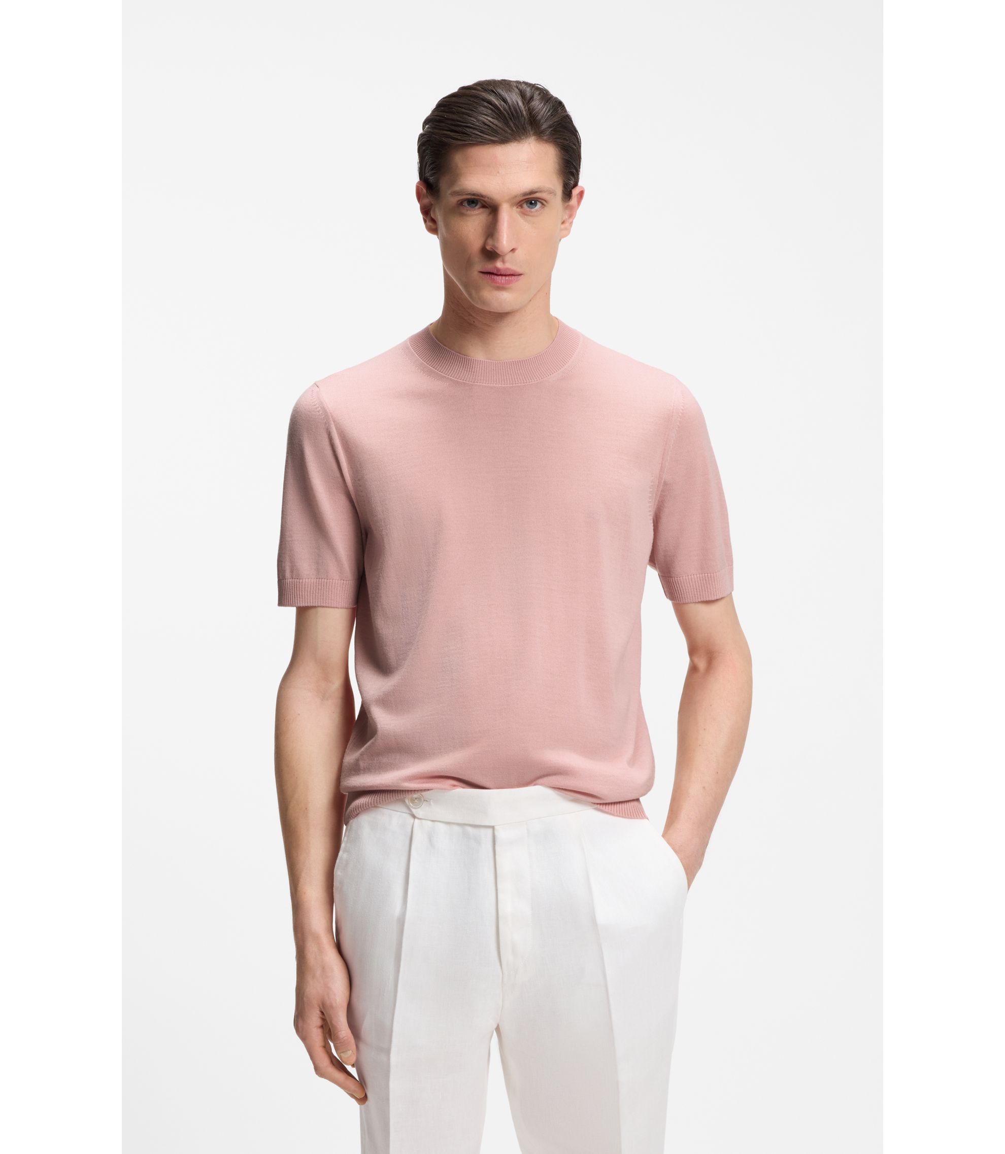 Kurzarm-Pullover aus Merinowolle