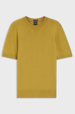 Short-sleeved knit T-shirt in merino wool, Gold