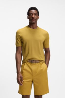 Short-sleeved knit T-shirt in merino wool, Gold
