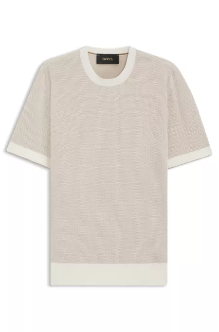 Short-sleeved structured-knit sweater in silk and cotton