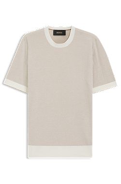 Short-sleeved structured-knit sweater in silk and cotton